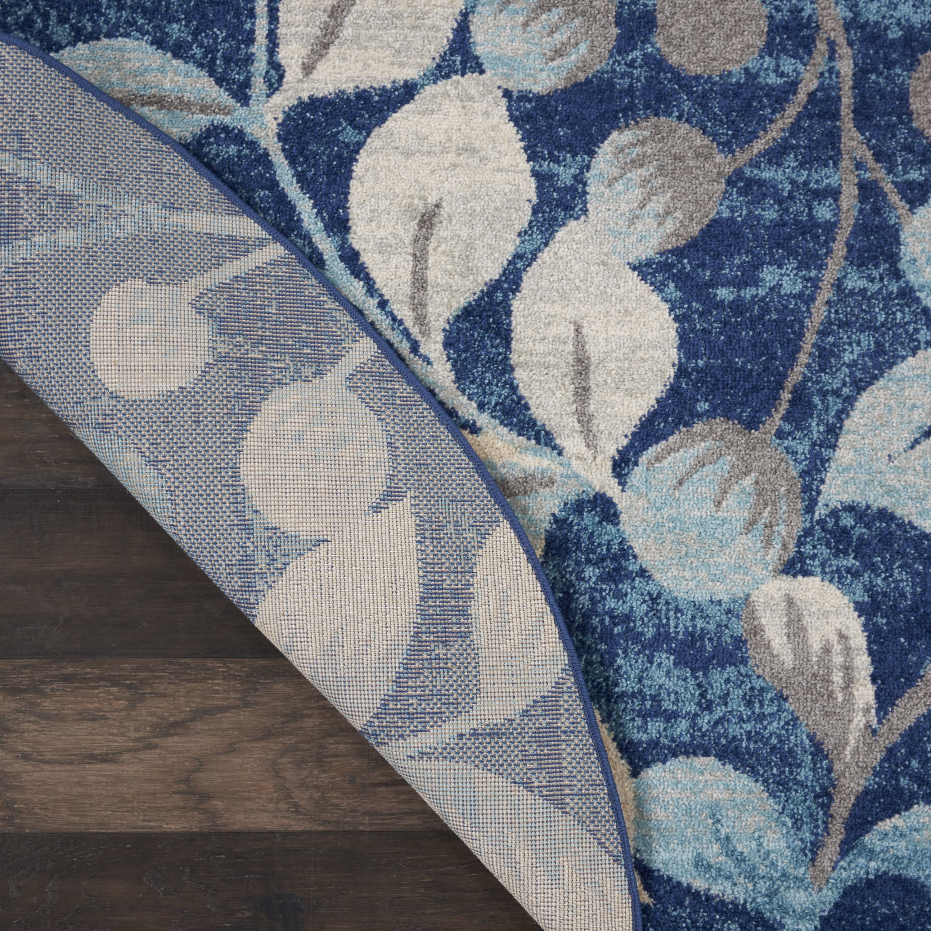Serene Contemporary Botanical Navy 5'3" x ROUND Area Rug, (5' Round)