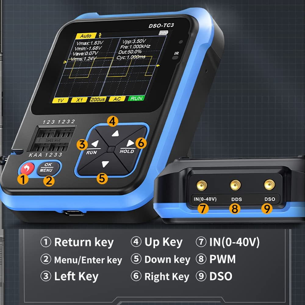 Treedix DSO-TC3 3 in 1 Handheld Digital Oscilloscope LCR Transistor Tester DIY Detection Kit, PWM Signal Generator, with Integrated Hidden Stand