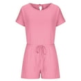 thumbnail image 3 of Annhoo Womens Summer Short Sleeve Rompers Solid Color Crewneck Drawstring Jumpsuit 1 Piece Outfits with Pockets, 3 of 5