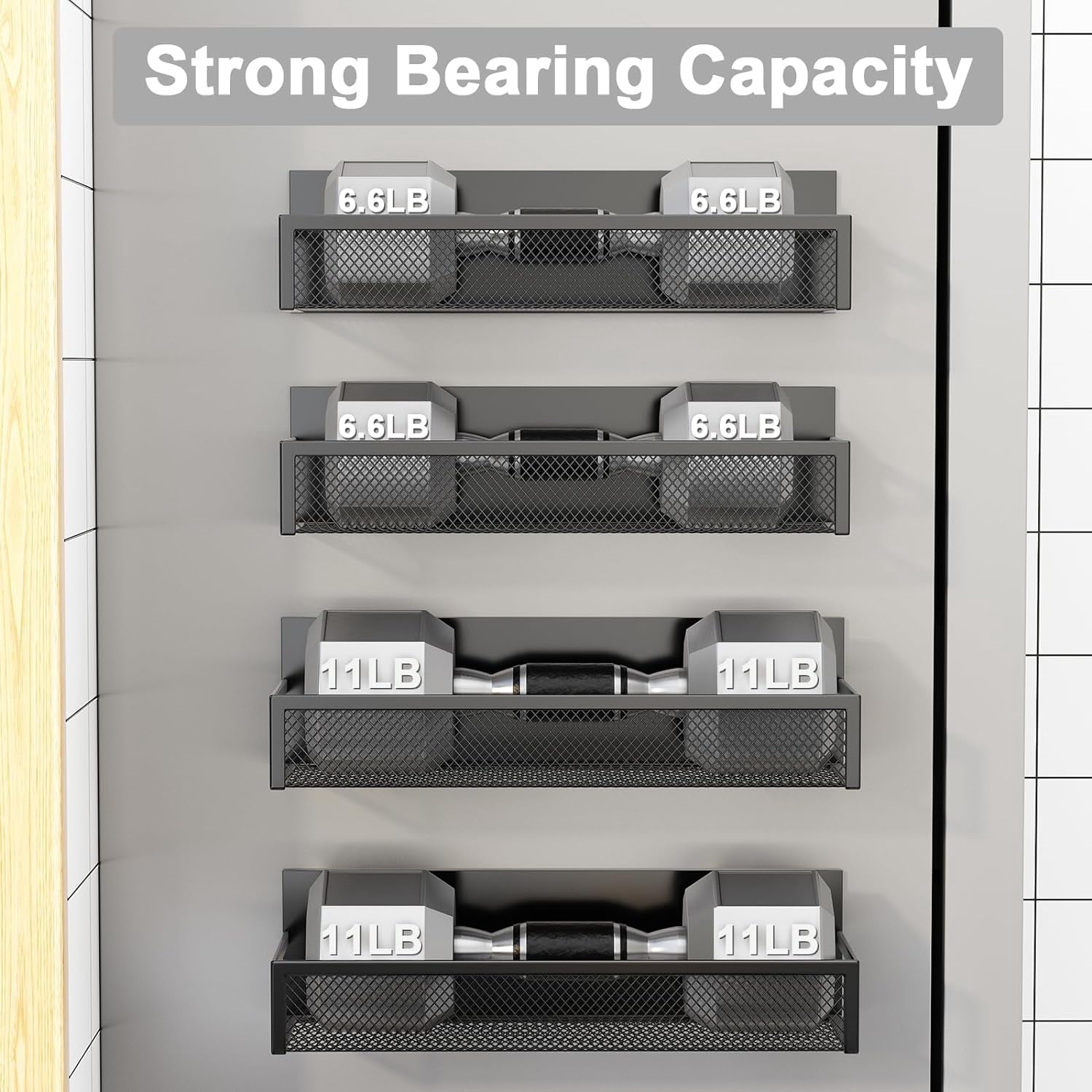 Aufworld Magnetic Spice Rack for Refrigerator, 4 Pack Shelf, Fridge Magnet Organizer with Moveable 8 Hooks, Shelf Kitchen Organization and Storage (4 Pack)
