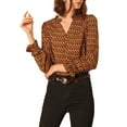 thumbnail image 5 of Allegra K Women's Ruffle V Neck Geometric Printed Puff Sleeve Top, 5 of 6