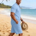thumbnail image 6 of Summer Matching Set for Men Henley Neck Short Sleeve Shirts Shorts 2 Piece Casual Set Solid Color Relaxed Tracksuits XL, 6 of 9
