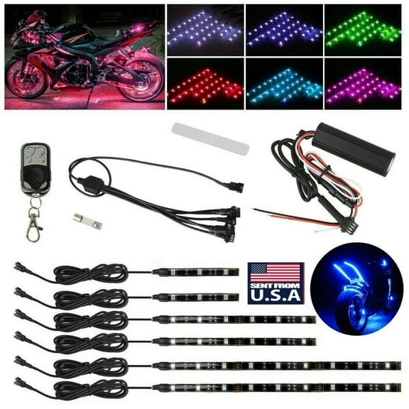 Amerteer 6X Led Motorcycle lights Wireless Remote 18 color Neon Glow Light Strips Kit with 4-Level Dimmer