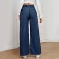 thumbnail image 5 of BXINGOHAI Women's Wide Leg Jeans High Waisted Stretchy Straight Leg Jeans Loose Trendy Denim Pants with Pocket Dark Blue,M, 5 of 7