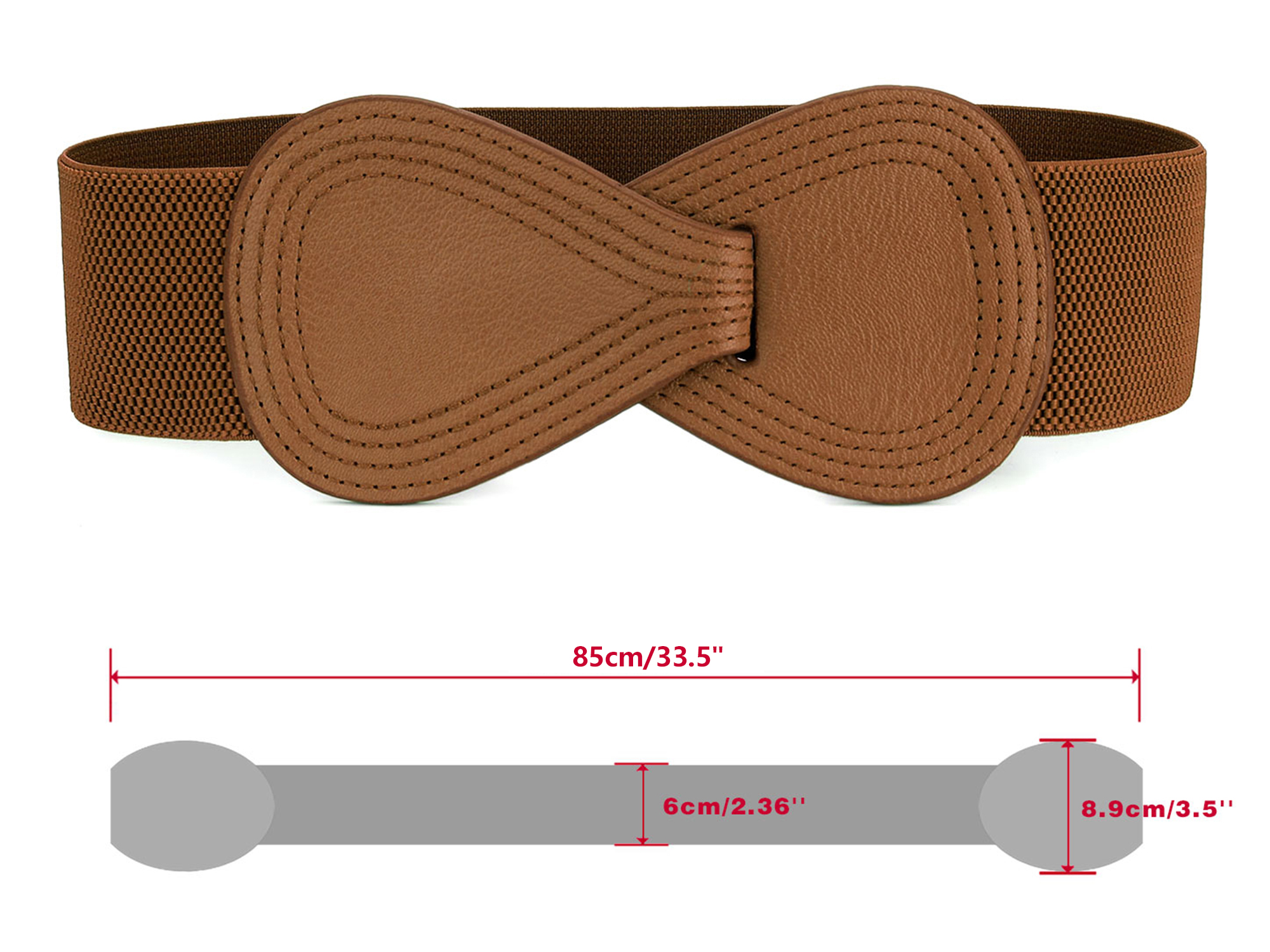 DARING DIVA Women's Interlock Faux Leather Elastic Buckle Belt 31"x43" Brown
