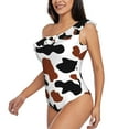 thumbnail image 2 of Easygdp Brown Black Cow Women's One Shoulder Ruffle Monokini Bathing Suits with Removable Chest Pad, Quick Drying - XX-Large, 2 of 8