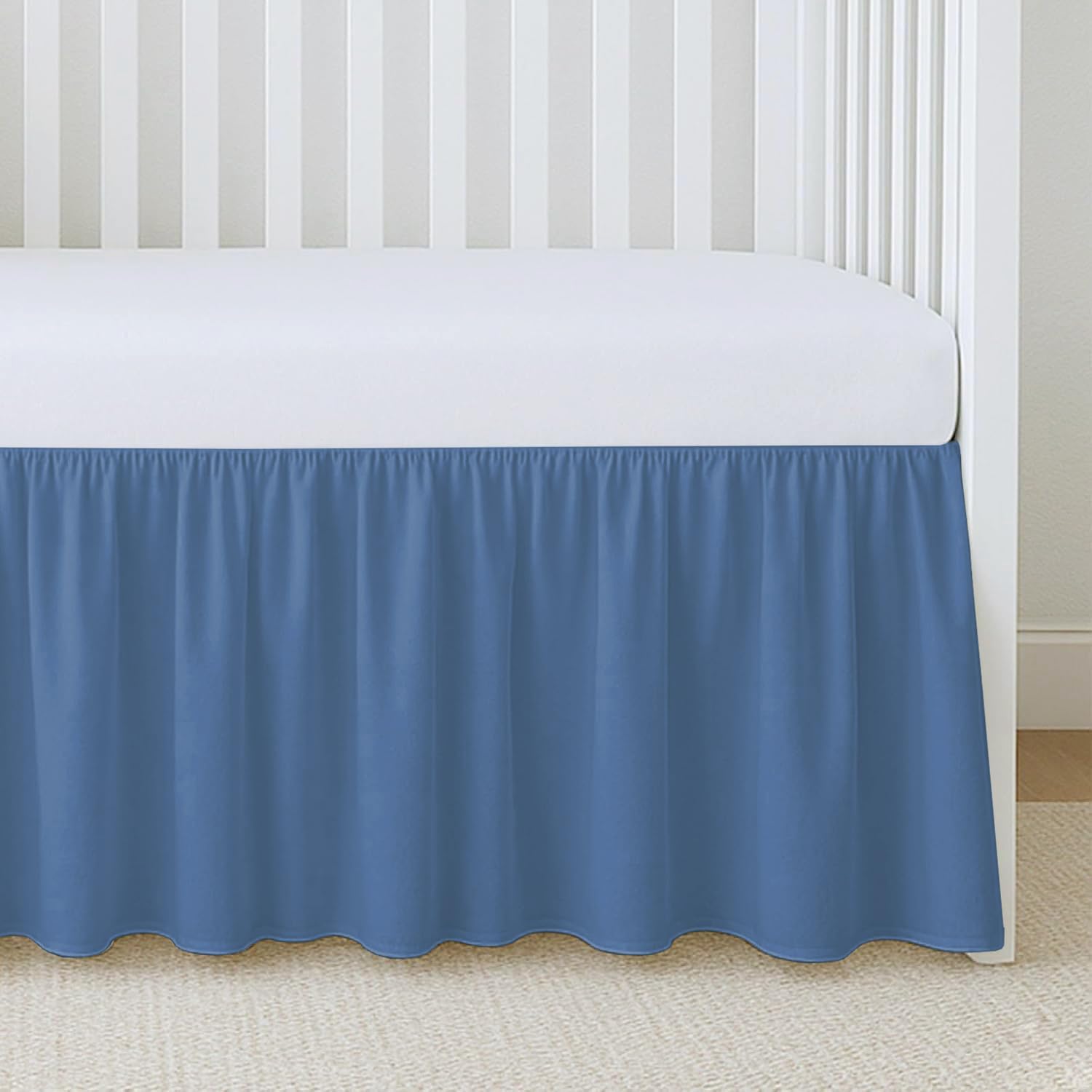 1 Piece 100% Egyptian Cotton 800 Thread Count Crib Ruffle Bed Skirts for Baby Girls (28” x 52” x 14") Inch Crib Ruffle Bed Skirts - Medium Blue Solid