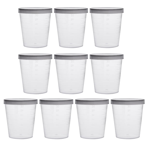 Taza Medidora de Plástico de 30mL para Cocina y Laboratorio 10Pcs con Tapa