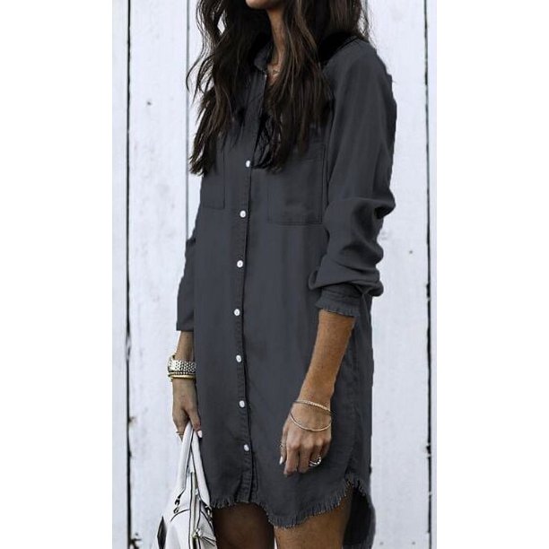 Vestido camisero vaquero Vintage para mujer, blusa informal de manga larga para mujer, Mini vestido azul