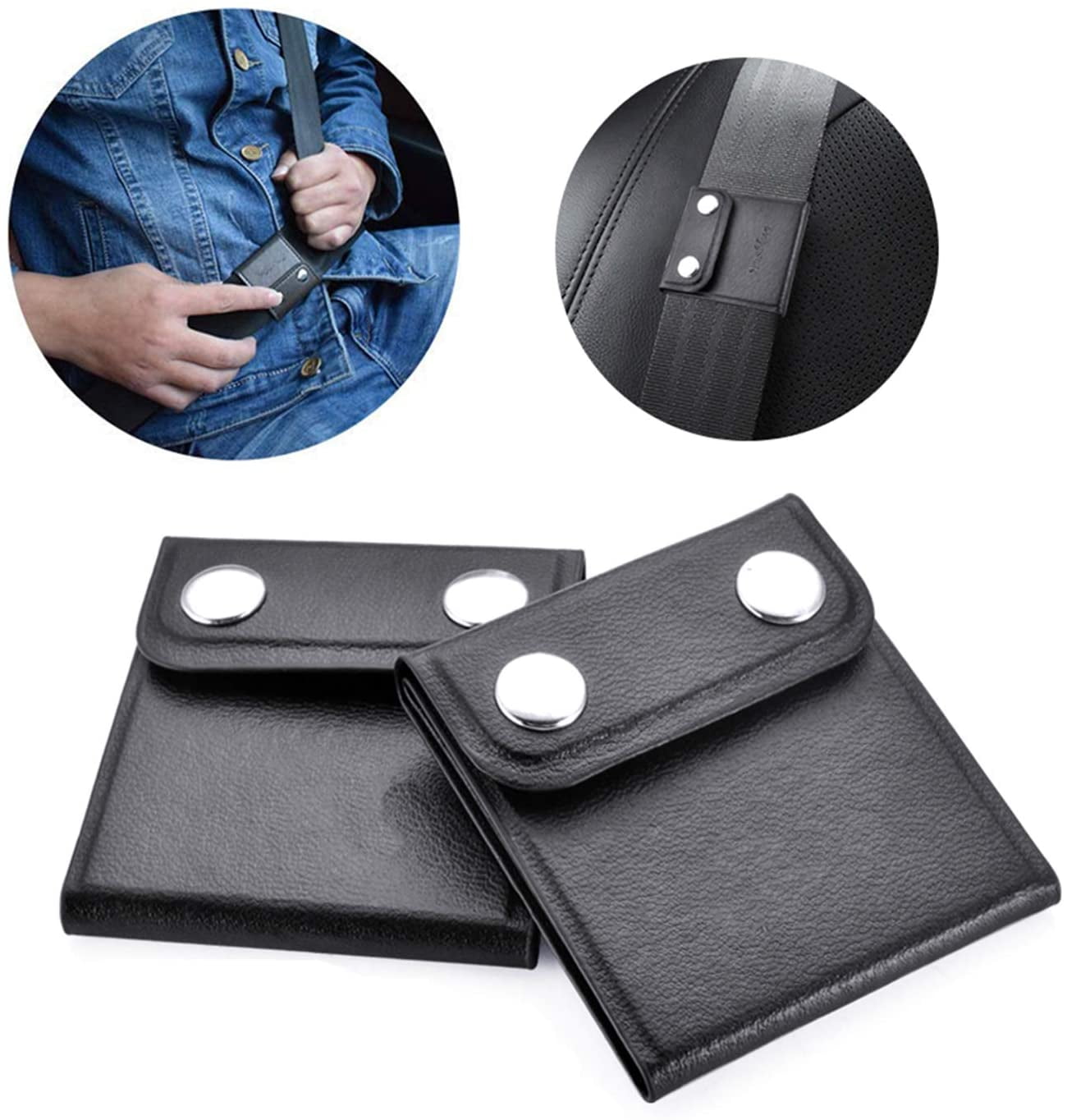 Safety Seat Belt Covers PU Baby Chest Harness Clip Locking Pad Shoulder Neck Strap Positioner 2-Pack, Black Car Seatbelt Adjuster 