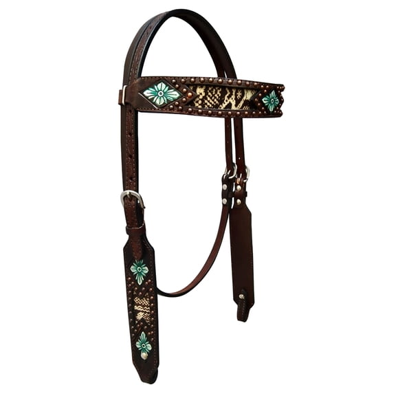 Bar H Equine Western Horse Floral Genuine American Leather Headstall