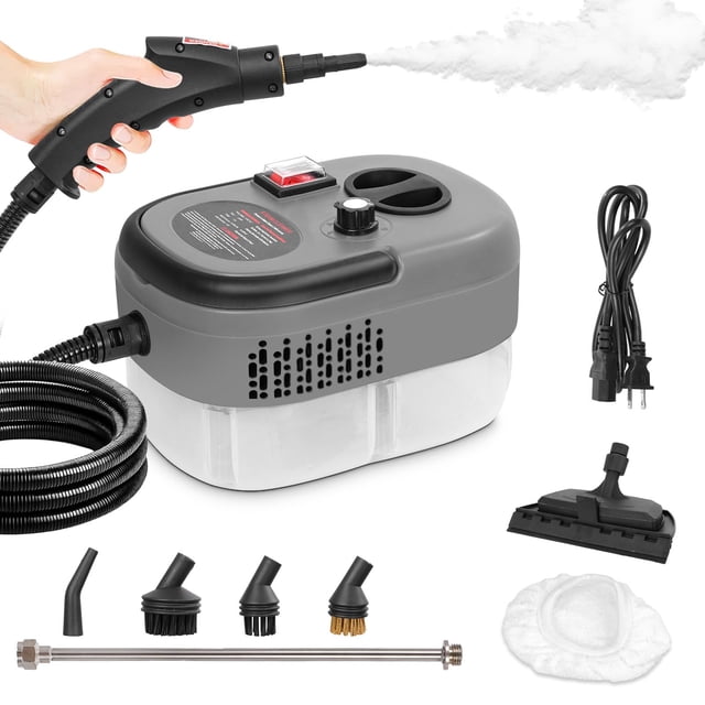 DASHLINE Limpiador De Vapor De 2500w, Máquina de Limpieza a Vapor presurizada de Alta Temperatura con 6 Cabezales de Cepillo y Tanque de agua de 1200 ml, para Cocina, Baño, 6 niv