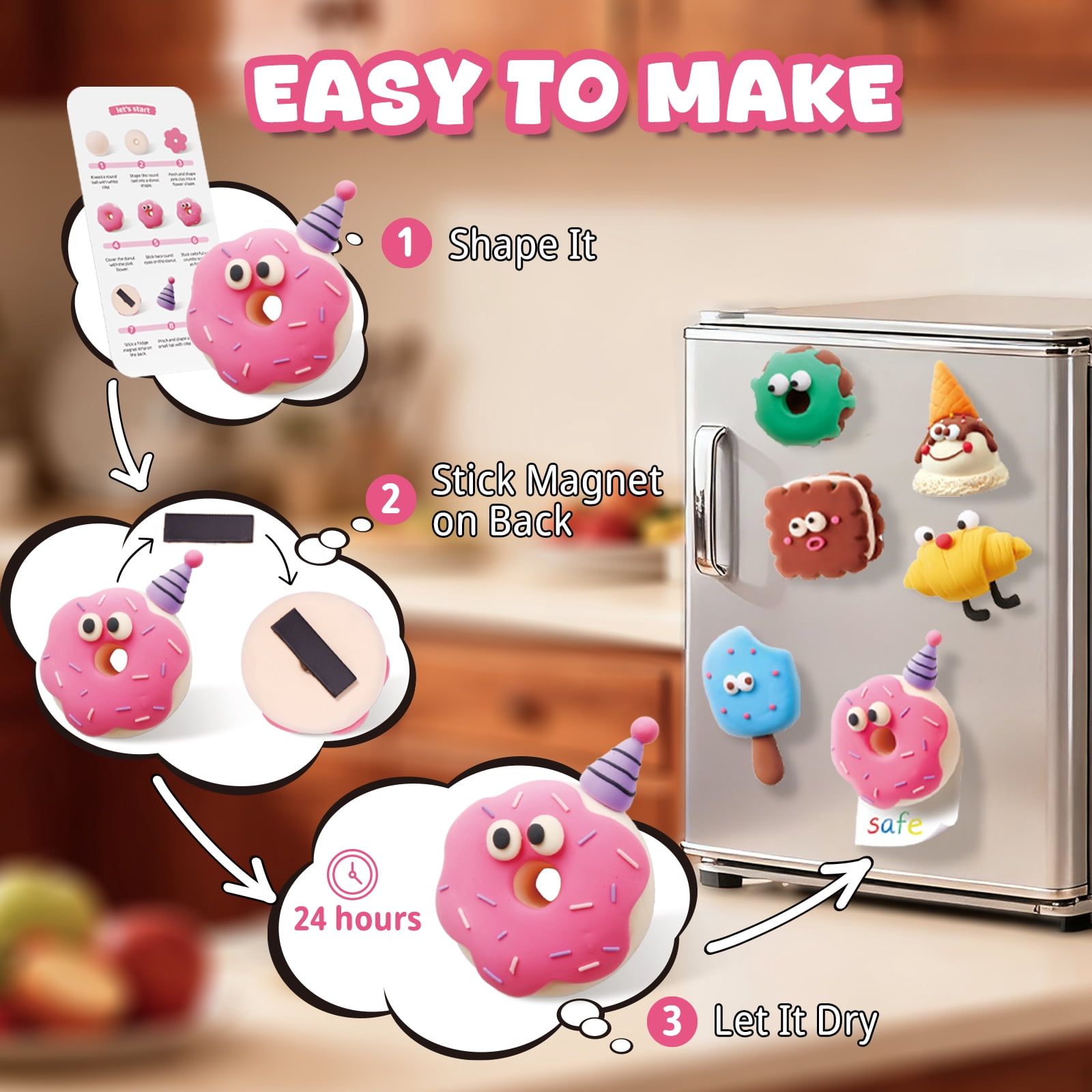 Air Dry Clay Kit for Kids - Fridge Magnets Making, 6 Boxes Modeling Clay with Sculpting Tools Tutorials, Ultra Light & Soft, Non-Toxic & Safe, DIY Arts and Crafts, Make Your Own Refrigerator Magnet