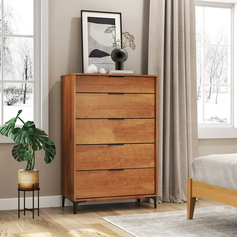 Gymax 2PCS 5-Drawer Dresser w/ Interlock System Metal Support Legs