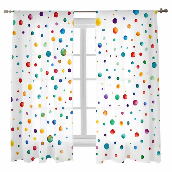 Sheer Curtains 63 inches Long, Abstract Art Simple Colorful Polka Dot Decoration Light Filtering Sheer Window Curtains Rod Pocket Voile Drapes for Bedroom Living Room, 52"W x 63"L 2 Panels
