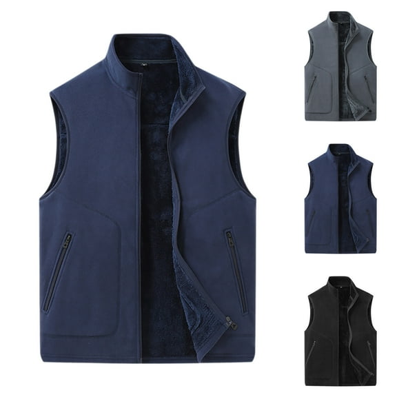 FRSASU Men's Fleece Vest Lightweight Zip up Winter Vests Outerwear Warm Polar Sleeveless Stand up Neck Jacket with Zip Pockets Casual Golf Gray