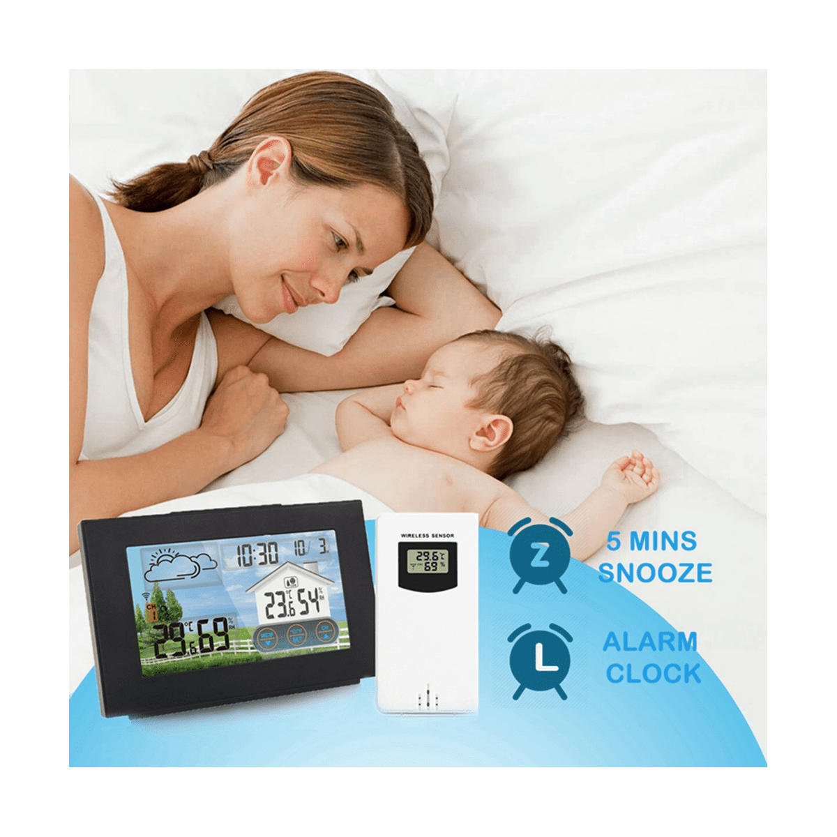 With Sensor Color Touch Screen Alarm Clock Wireless Weather Station Forecast Indoor Outdoor Thermometer Hygrometer