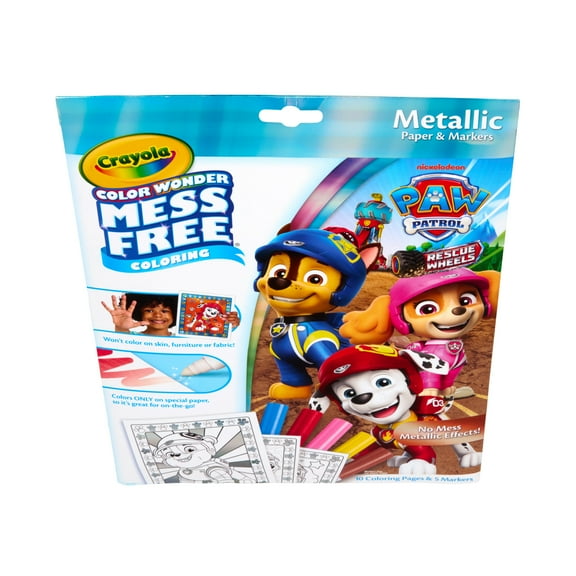 Crayola PAW Patrol Color Wonder Metallic Mess Free Coloring Set, 10 Pgs, Easter Basket Stuffers, Travel Activity, Easter Gift for Toddlers, 3