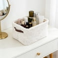 thumbnail image 5 of 2 Pack 13x9x7in White Plush Fabric Storage Bins, Narrow Organizer Baskets for Clothes, Cosmetics, Small Toys, Keys, Home Decor, 5 of 7