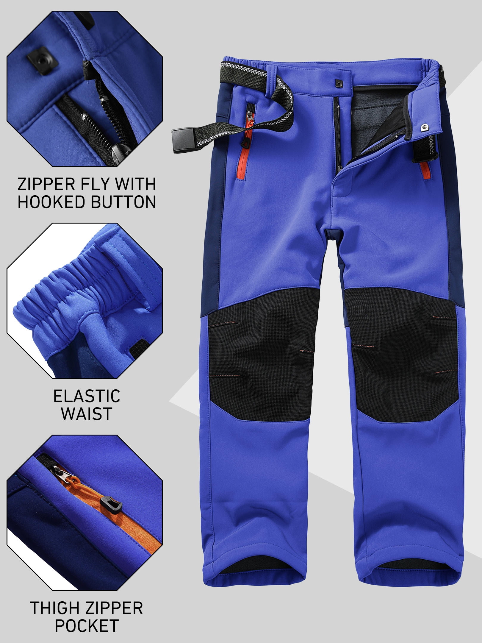 FEN AI Boy's Kids Youth Ski Snow Pants Windproof Waterproof Hiking Pant Expandable Waist Soft Shell Winter Warm Insulated Trousers Blue Size 4-5