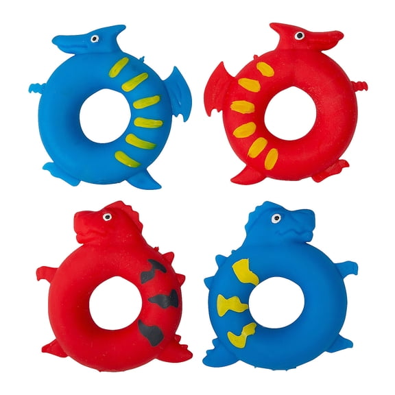 Fun Express 4 1/2" Stretchy Red & Blue Donut Dino Rubber Bracelet Toys – 6 Pieces