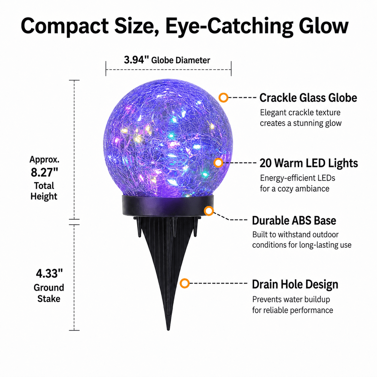 MEHOOM 4 Pack 5'' Solar Globe Lights Outdoor Waterproof, 30LED Solar Cracked Garden Lights Outdoor for Patio, Yard, Lawn, and Landscape Decorations