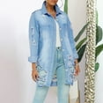 thumbnail image 2 of IROINNID Women's Denim Jacket Turndown Lapel Solid Color Long Sleeve Loose Casual Denim Jacket Loose Autumn Coat , Light blue, 2 of 9