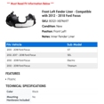thumbnail image 2 of Front Left Fender Liner - Compatible with 2012 - 2018 Ford Focus 2013 2014 2015 2016 2017, 2 of 2