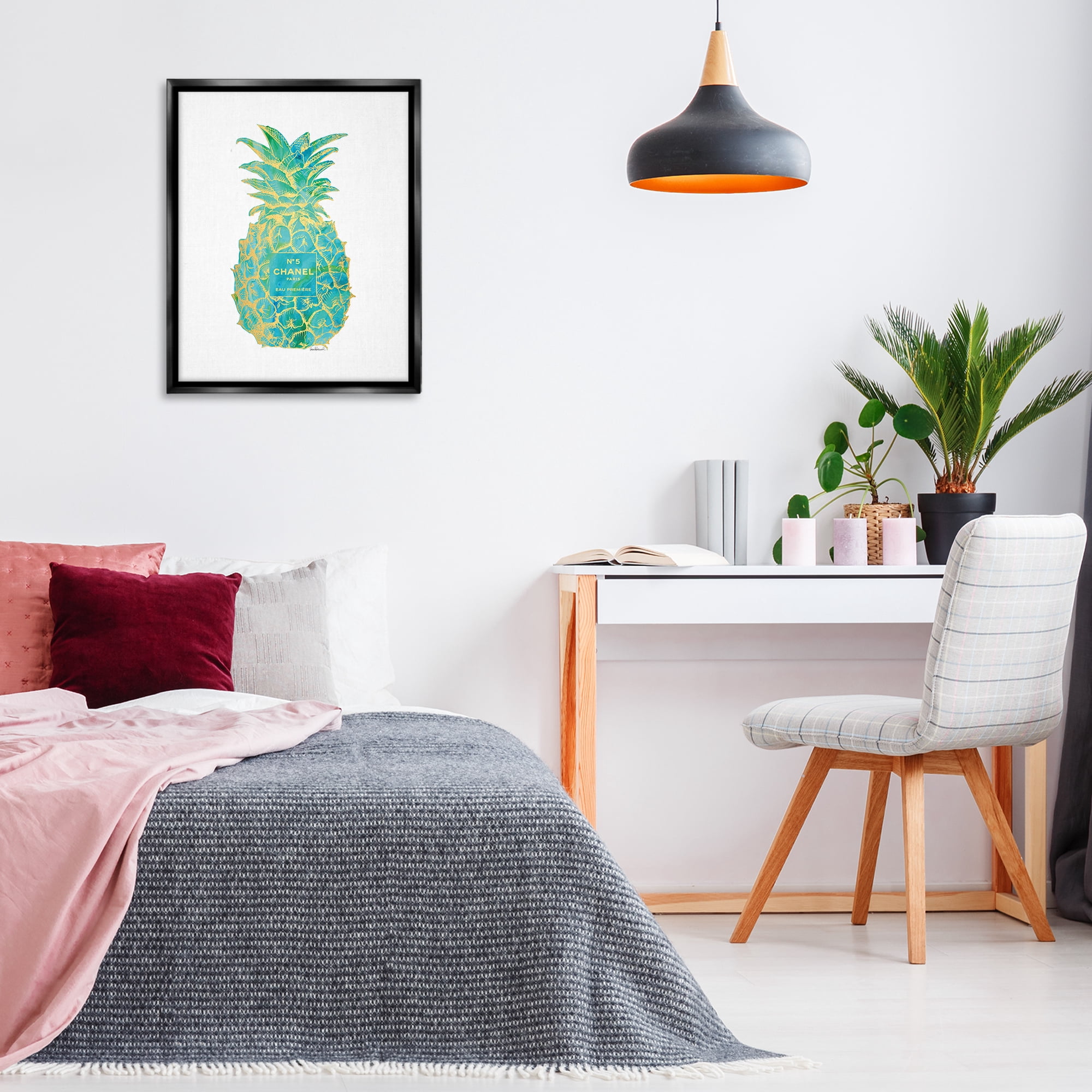 Stupell Industries Green Glam Brand Pineapple Food & Beverage Painting Black Floater Framed Canvas Art Print Wall Art, 25 x 31