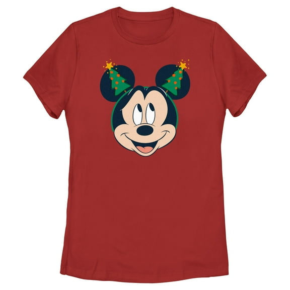 Women's Mickey & Friends Christmas Tree Ears Graphic Tee Red Small