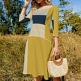 thumbnail image 4 of Abstract Geometric Color Block Art Women's 3/4 Sleeve Dresses Elegant A-Line Midi Dress Flare Summer Casual Sundress, 4 of 9