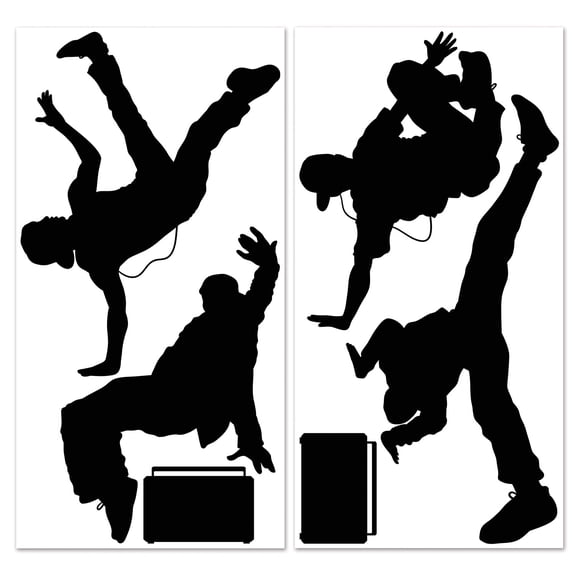 Club Pack of 12 Black Break Dancer Cutout Wall Decors 51.5"