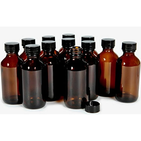 Vivaplex, 12, Amber, 2 oz Glass Bottles, with Lids