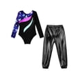 thumbnail image 4 of Doomiva Kids Girls Gymnastics Ballet Dance Leotard Bodysuit Unitard Jumpsuit with Jogger Pants Set Sport Tracksuit Fairy Navy 6, 4 of 7
