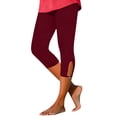 thumbnail image 2 of Usloyux Women's Capri Leggings Stretch Yoga Pants with Elastic Waistband Casual Workout Activewear Bottoms, Wine M, 2 of 8