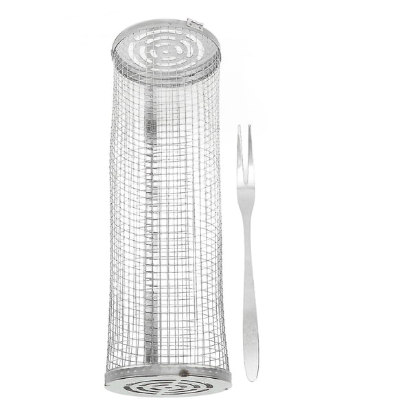 Panier à barbecue roulant en acier inoxydable à grille ouverte, panier cylindrique pour poisson, légumes, frites, L