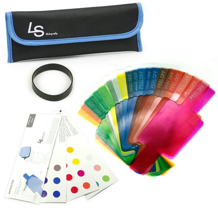 Loadstone Studio 20pcs Speedlite Flash Color Gel Lighting Filter Kit with Both Side Clear Peel Off Sticker, Carry Bag, Black Rubber for Camera Flash Light,