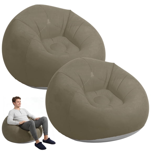 2 Pcs Inflatable Lazy Sofa Chairs, 41.3 in Inflatable Bean Bag Chairs Set, Portable Folding Inflating Chair for Movie Night Courtyard Patio Camping, Indoor Outdoor Lounging Flocked PVC Sofa