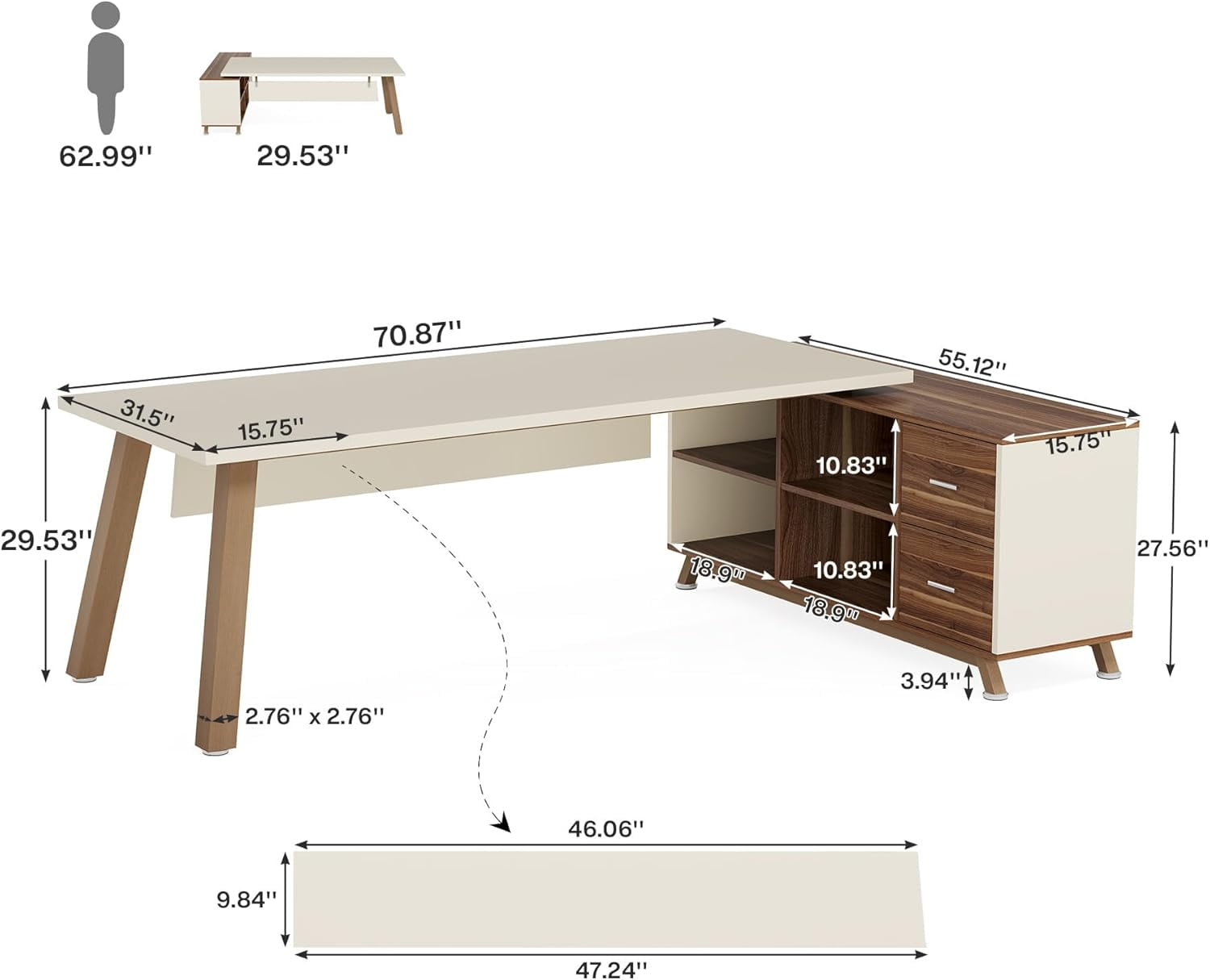 Tribesigns 71-Inch Executive Desk, L-Shaped Desk with 55-Inch Cabinet