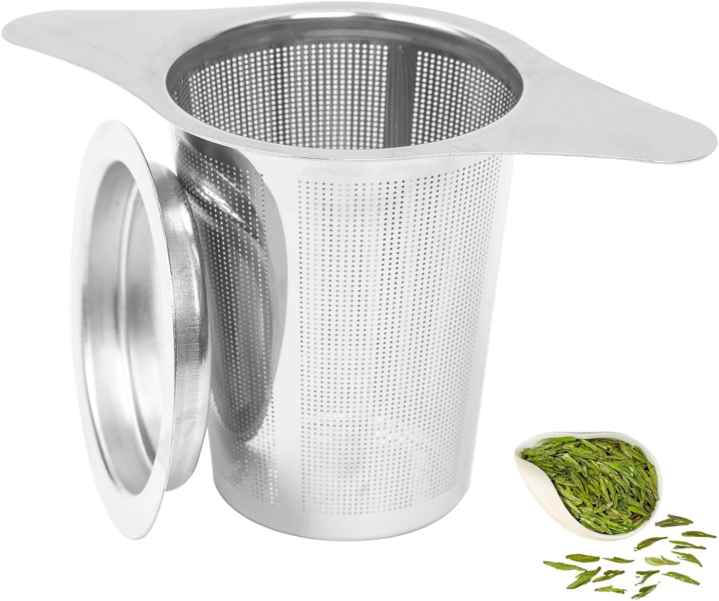 Filtre à Thé En Inox 304 Avec Couvercle Et Poignées - Pour Théière, Mug, Tasse - Tamis Fin, Facile à Nettoyer