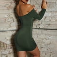thumbnail image 4 of Fesfesfes Dresses for Women Bodycon Evening Gowns Off Shoulder Strapless Drawstring Pleated Skinny Dresses Solid Color Long Sleeve Party Mini Dresses, 4 of 7