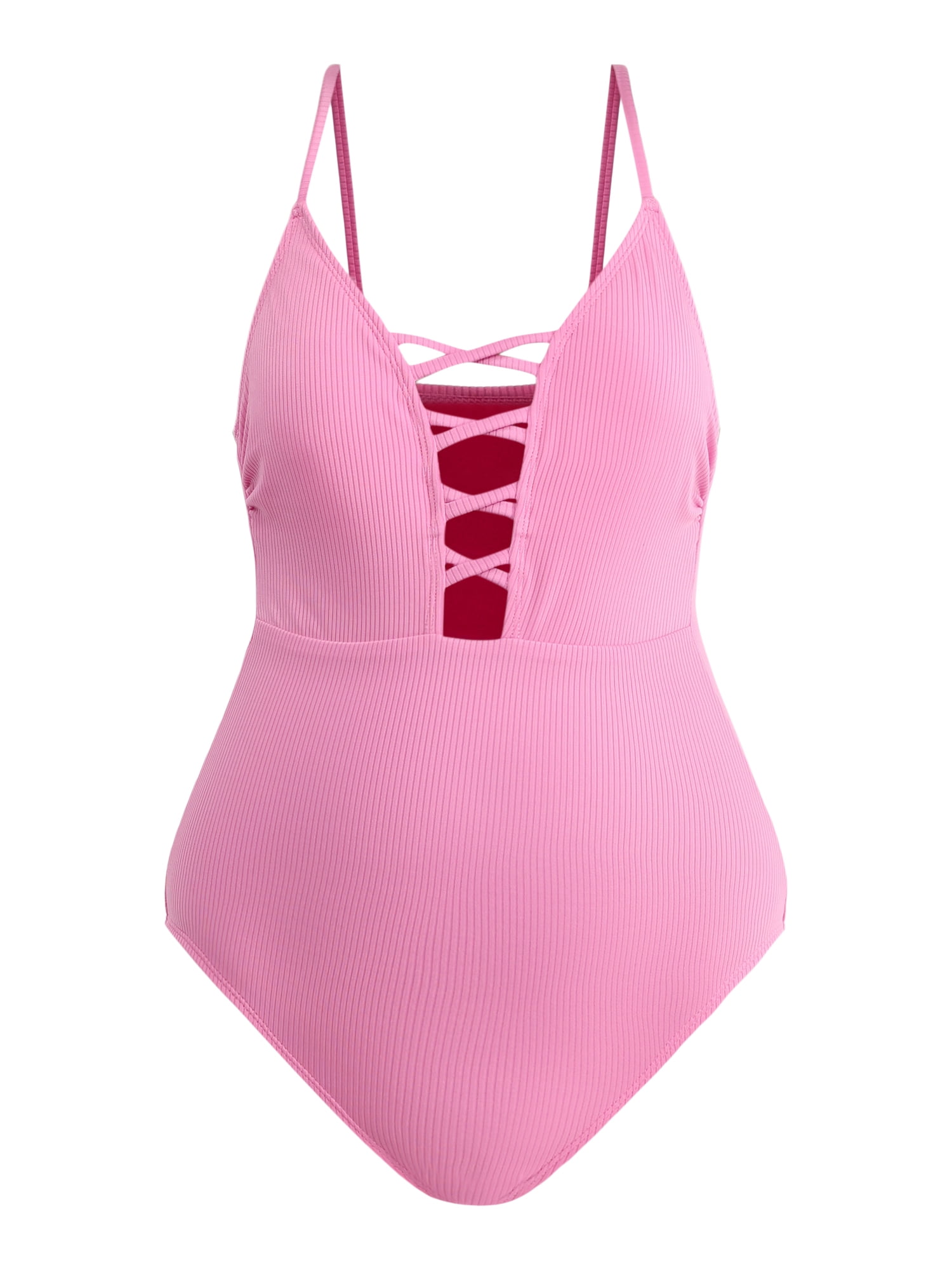 Eé tee rib tight onepiece border No Boundaries Ribbed Lace Up One-Piece Swimsuit, Women's