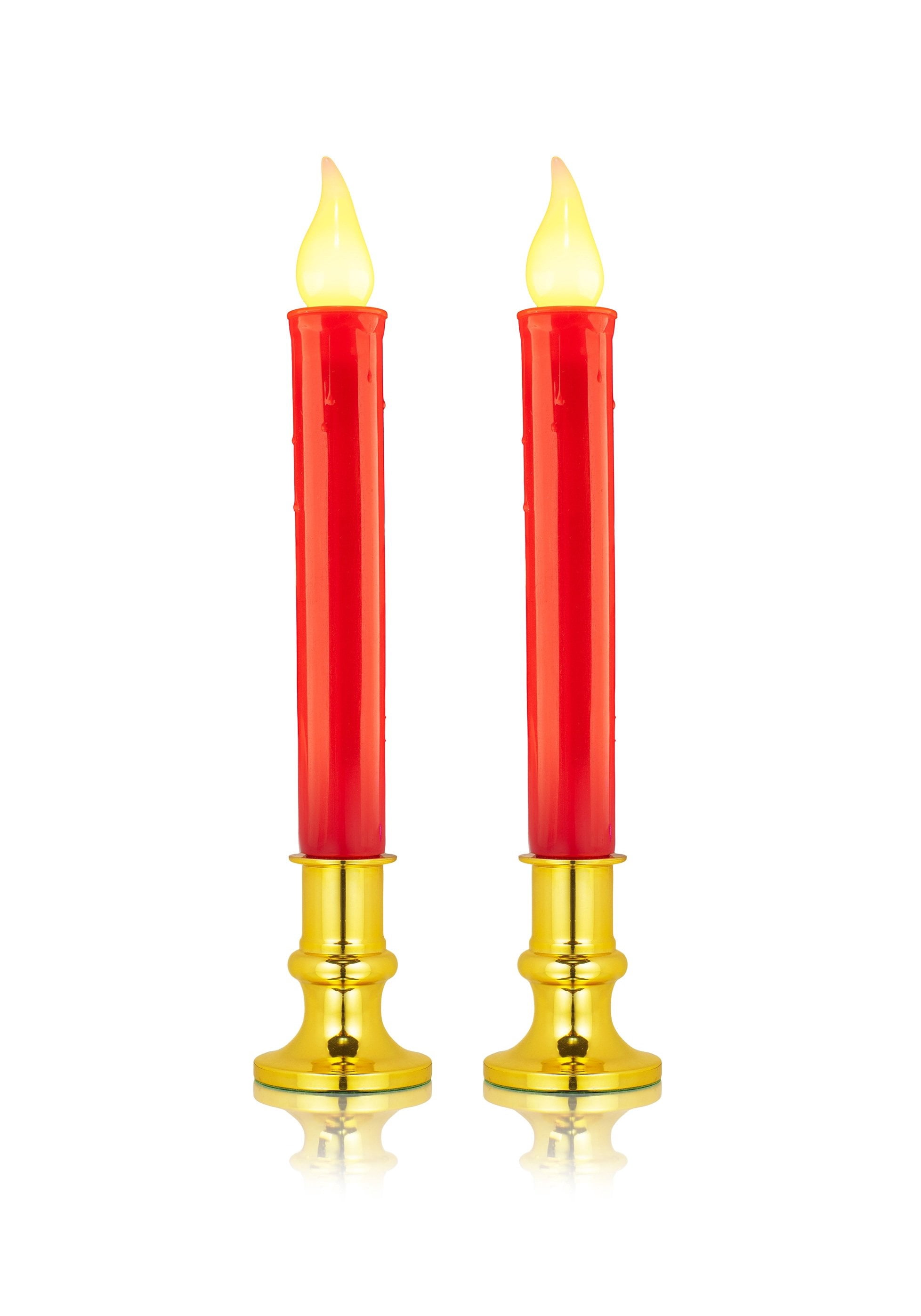 Tupkee Red LED Window Candles  Set of 2 Battery-Operated Flameless Christmas Candles with Flickering Flame & Timer for Holiday Window & Home Home Decoration