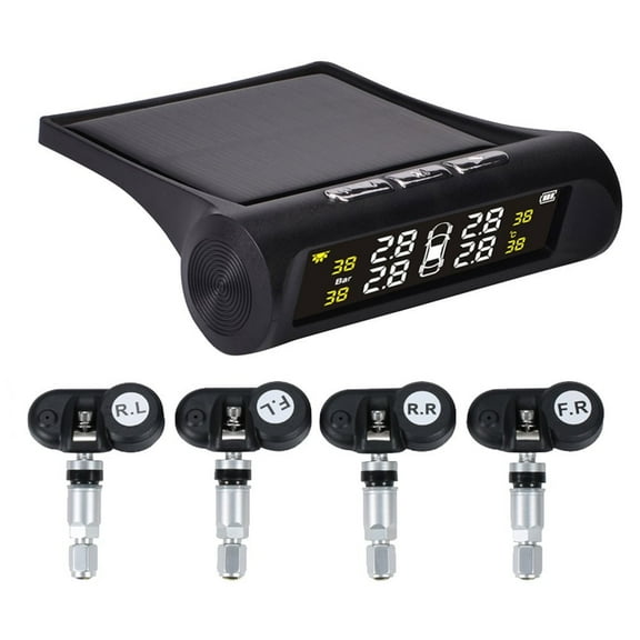 Car Solar Wireless TPMS Built-in Tire Pressure Monitoring w/ 4 Sensor