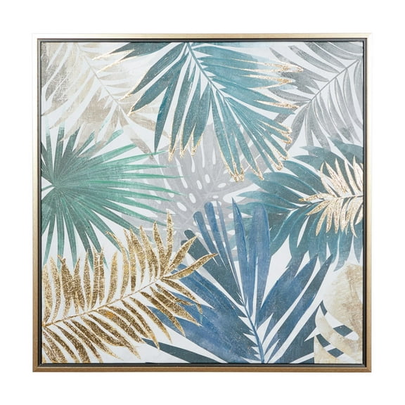 32" x 32" Tropical Leaf Framed Wall Art with Gold Frame, by DecMode