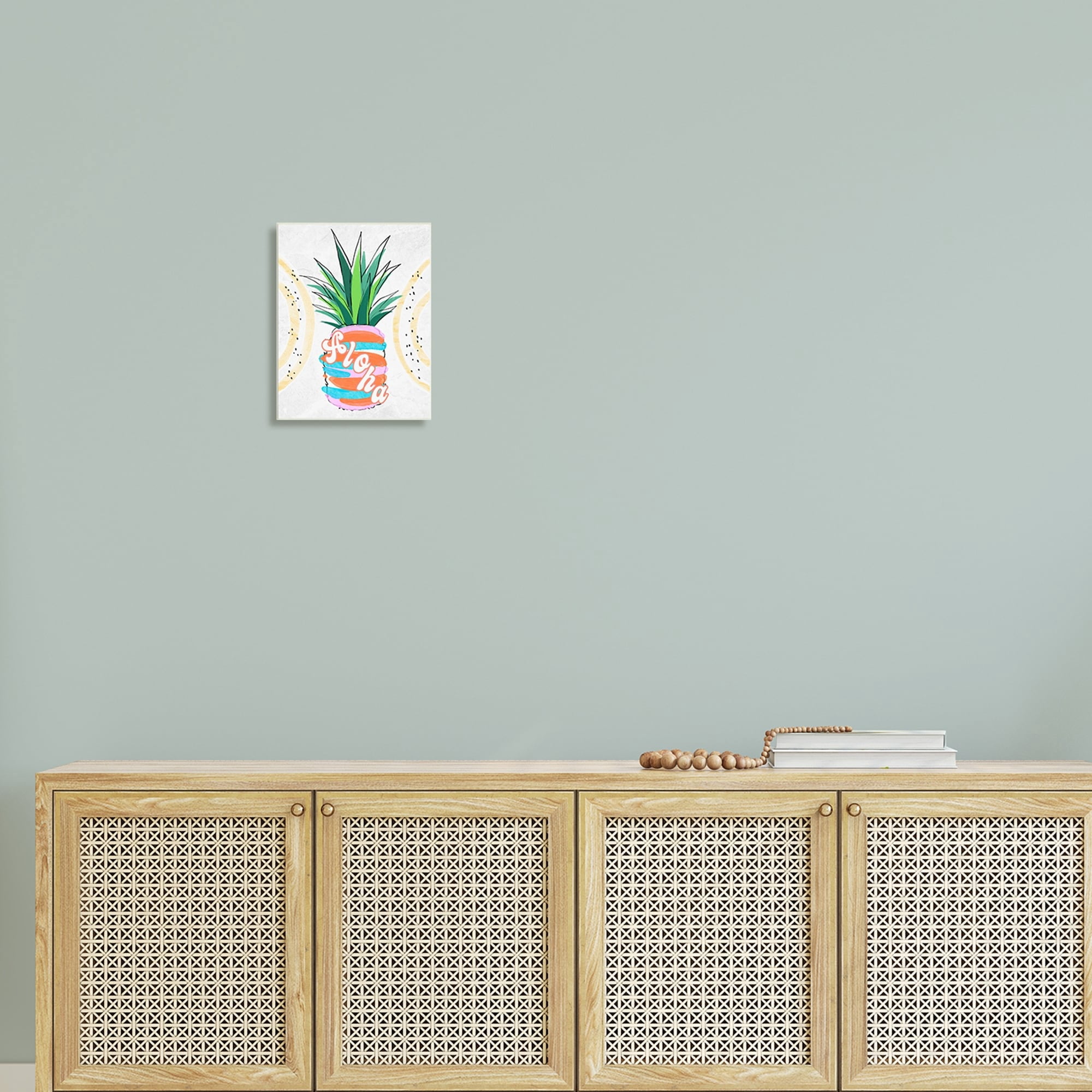 Stupell Industries Tropical Aloha Pineapple Bold Leaves Groovy Text Graphic Art Unframed Art Print Wall Art, Design by Ziwei Li