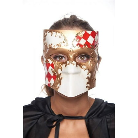 Kayso PM034RD Red & Gold Full Face Bauta Style Plastic Mask