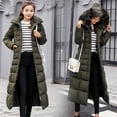 thumbnail image 1 of Chaqueta de algodón para mujer, estilo largo, por encima de la rodilla, chaqueta de algodón para mujer, cuello de piel grande, corte entallado, chaqueta de algodón grueso para mujer, 1 of 5