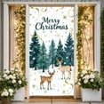 thumbnail image 3 of Watercolor Design Merry Christmas Banner Green Pine Trees Christmas Display Reindeer Pattern Snowflake Decor Xmas Background for Christmas Party Holiday Decoration Indoor Celebration, 3 of 9