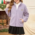 thumbnail image 4 of Kids Fleece Jacket Winter Stand Collar Zip Up Coat Long Sleeve Cute Bear Embroidered Outerwear Daily Casual School Outwear for Boys Girls, 4 of 8